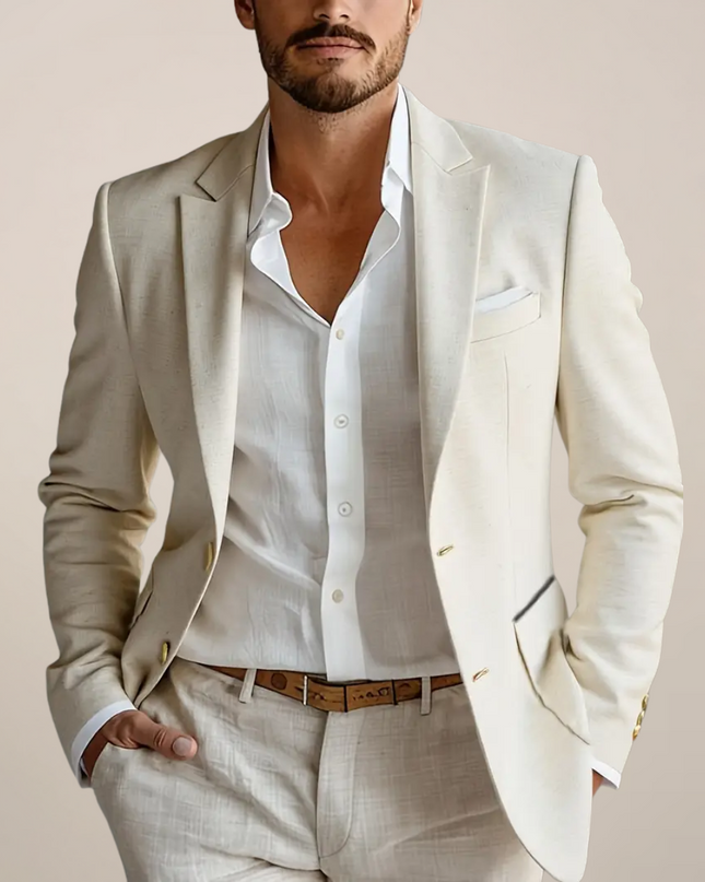 Coverless Pockets Linen Blend Two-Piece Suit – Tailored Fit