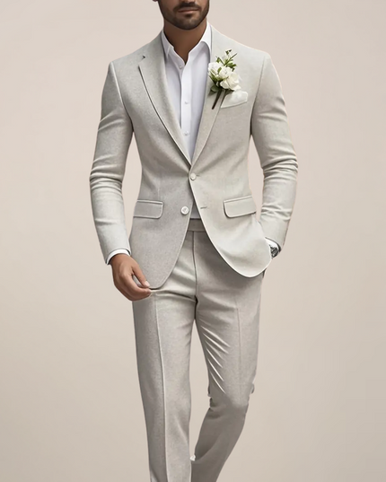 Light Beige Slim Fit City Wedding Suit – Men’s Tailored Formal Wear