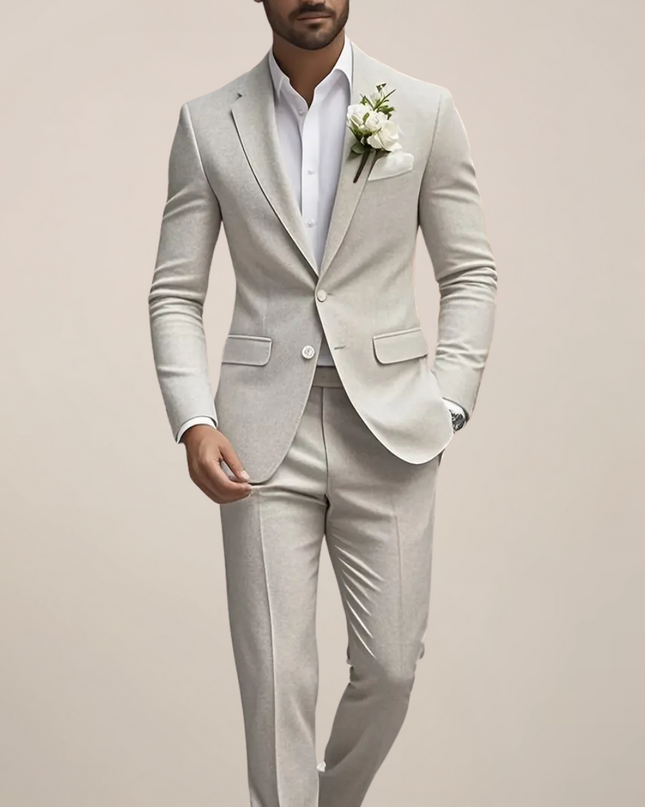 Light Beige Slim Fit City Wedding Suit – Men’s Tailored Formal Wear
