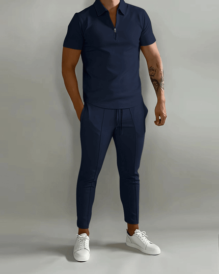 Elegant and Casual Polo Shirt and Trousers Set for Men