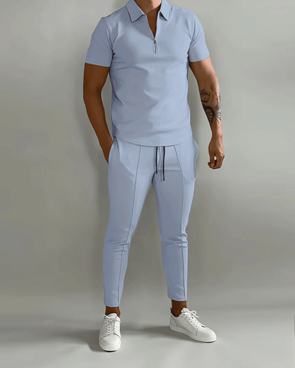 Elegant and Casual Polo Shirt and Trousers Set for Men