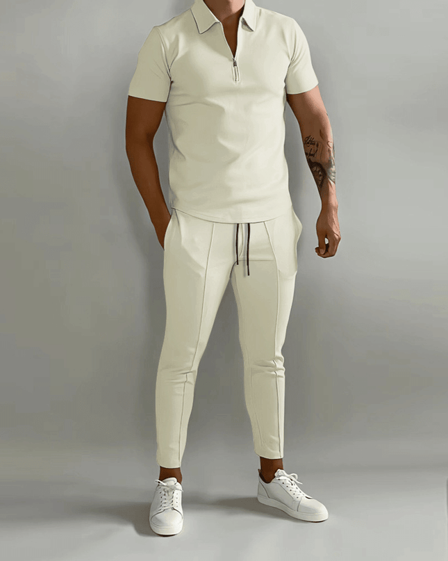 Elegant and Casual Polo Shirt and Trousers Set for Men