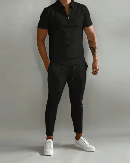 Elegant and Casual Polo Shirt and Trousers Set for Men