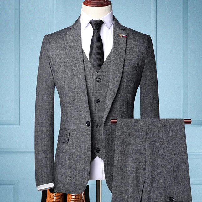 Elegant Slim Fit Men's 3-Piece Suit – Business Wedding Formal Set