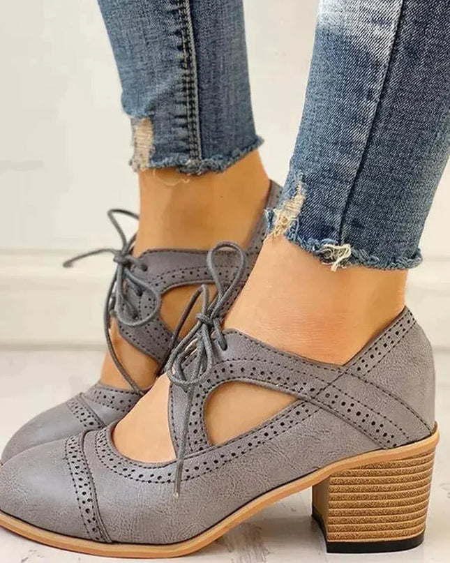 Evelyn | Women’s Heeled Lace-Up T-Strap Shoes