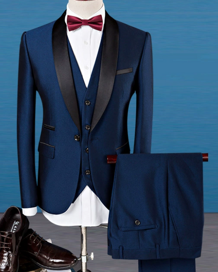 Formal Dark Brown 3-Piece Men’s Suit – Black Shawl Lapel, Elegant Party Ensemble