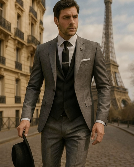 Men’s 3-Piece Slim Fit Suit – Blazer, Waistcoat and Trousers Set for Formal Events