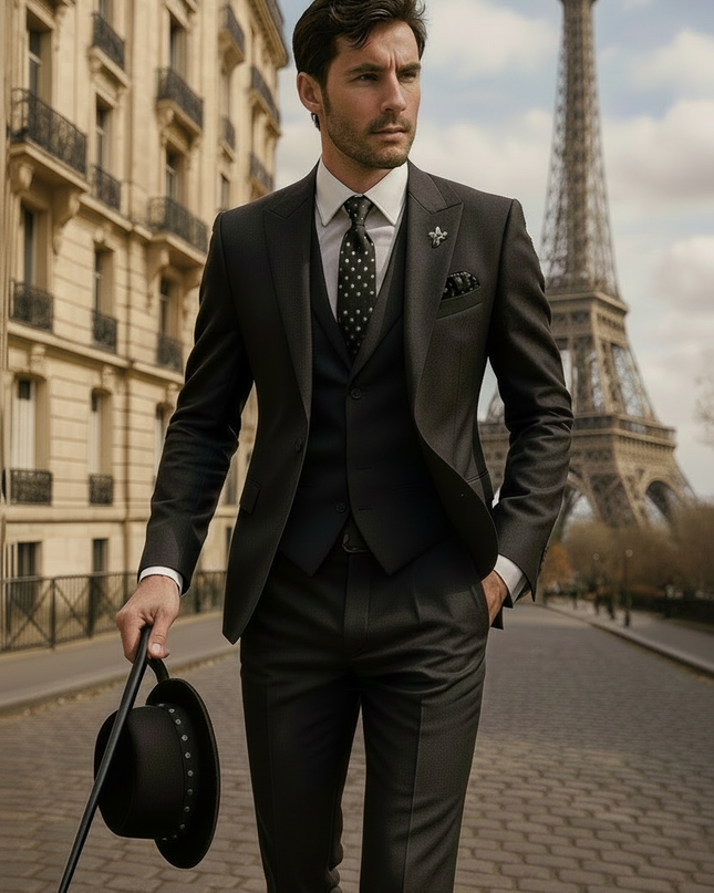 Men’s 3-Piece Slim Fit Suit – Blazer, Waistcoat and Trousers Set for Formal Events