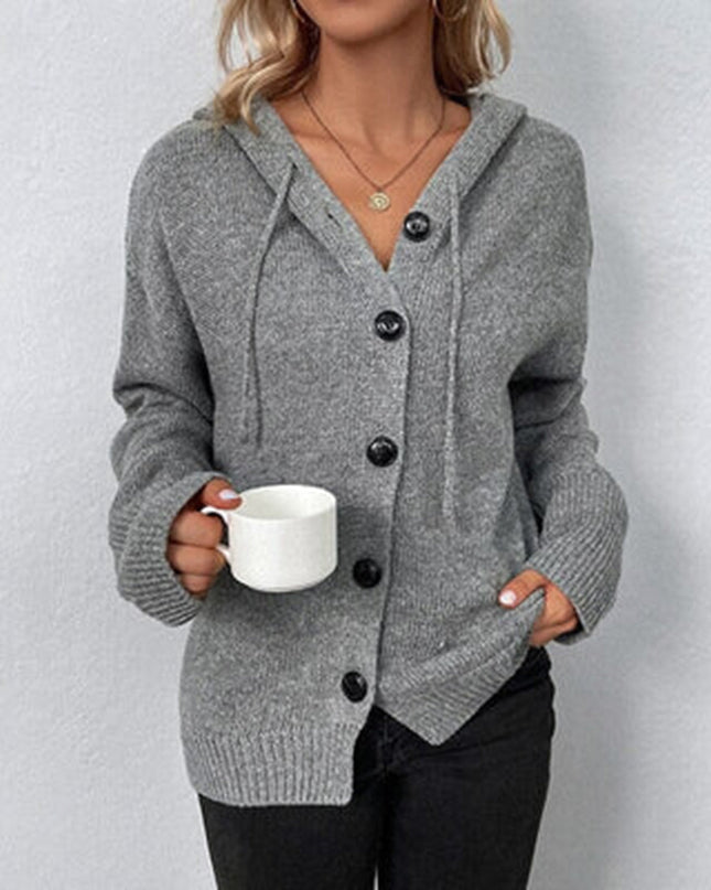 Hazel | Women’s Hooded Knit Open Front Button Cardigan