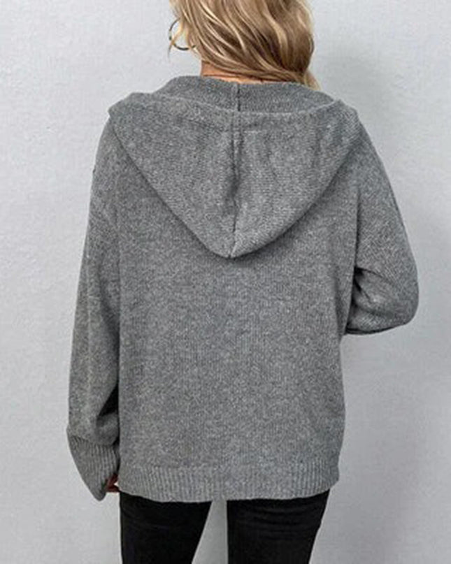 Hazel | Women’s Hooded Knit Open Front Button Cardigan