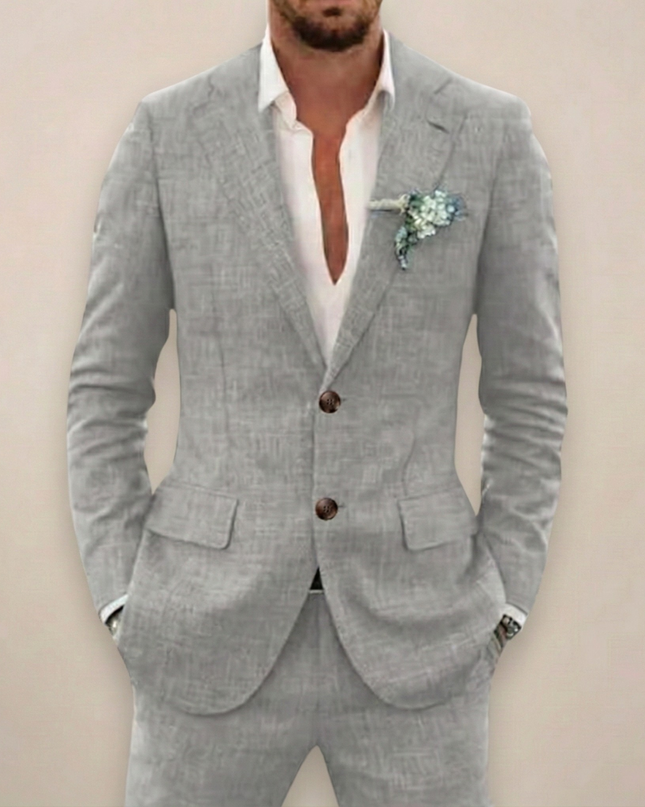 Men’s Two-Piece Linen Suit – Single Breasted Elegant Spring/Summer Set