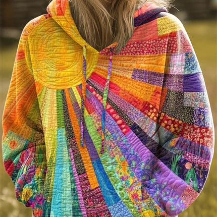 Marisol | Women's Colorful Patchwork Print Hoodie with Long Sleeves