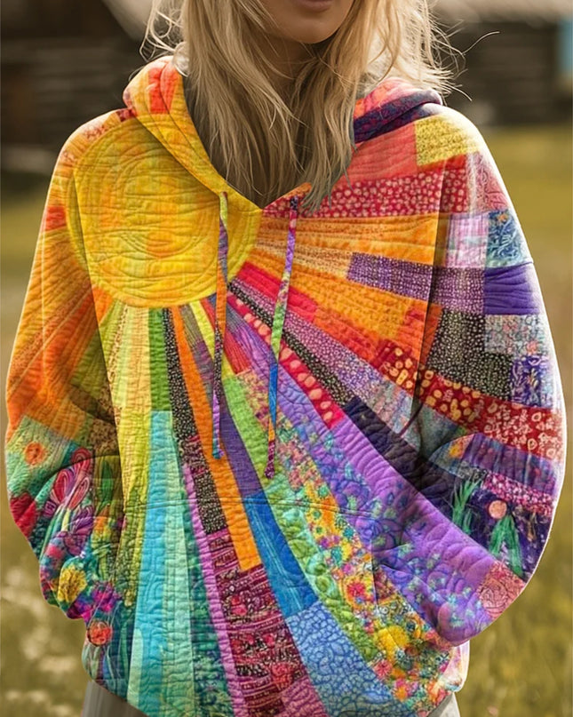 Marisol | Women's Colorful Patchwork Print Hoodie with Long Sleeves