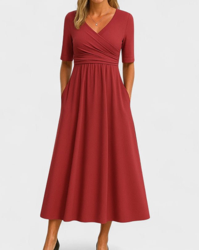 Jessica | Chic Women’s Midi Dress with V-Neck