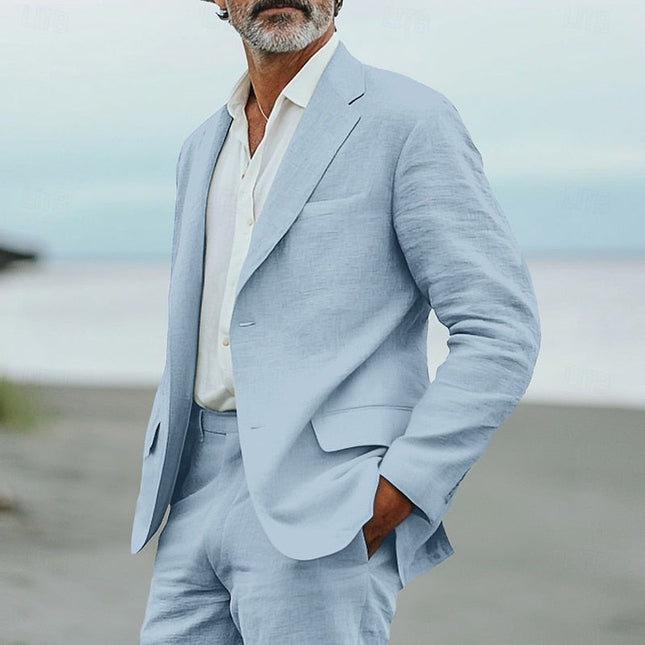 Men’s 2-Piece Linen Suit – Lightweight Summer Blazer and Trousers Set