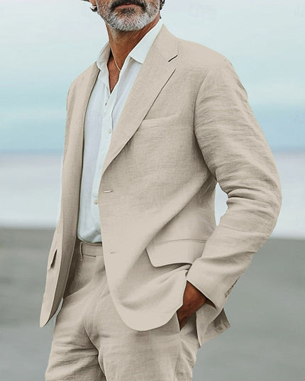 Men’s 2-Piece Linen Suit – Lightweight Summer Blazer and Trousers Set
