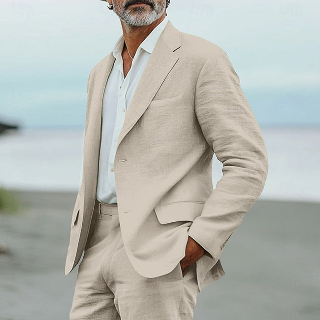 Men’s 2-Piece Linen Suit – Lightweight Summer Blazer and Trousers Set