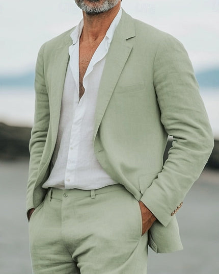 Men’s 2-Piece Linen Suit – Lightweight Summer Blazer and Trousers Set