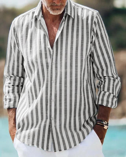 Men’s Casual Striped Shirt – Lightweight Long Sleeve Design for Everyday Style