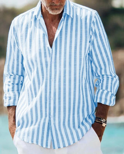 Men’s Casual Striped Shirt – Lightweight Long Sleeve Design for Everyday Style