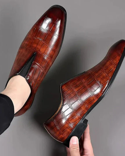 Men’s Classic Patterned Leather Dress Shoes – Timeless Design with Cushioned Comfort