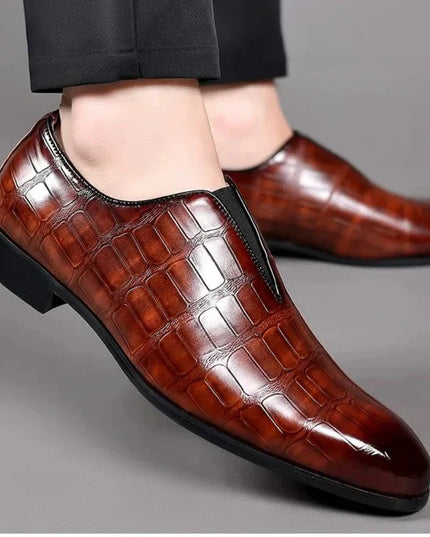 Men’s Classic Patterned Leather Dress Shoes – Timeless Design with Cushioned Comfort