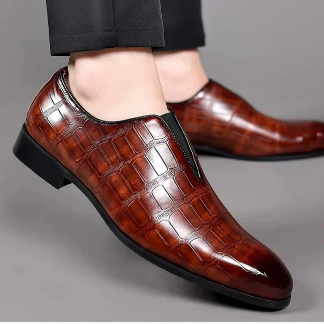 Men’s Classic Patterned Leather Dress Shoes – Timeless Design with Cushioned Comfort