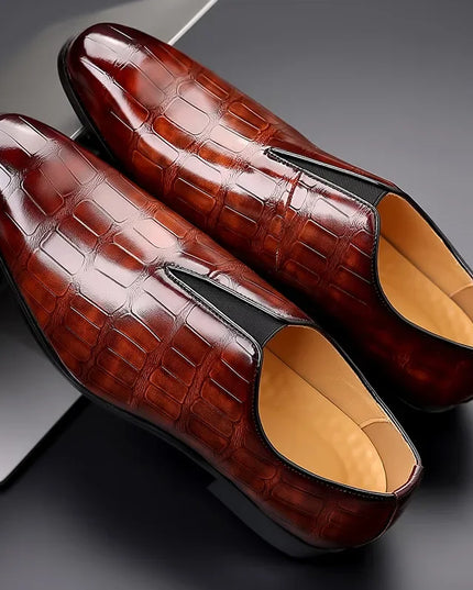 Men’s Classic Patterned Leather Dress Shoes – Timeless Design with Cushioned Comfort