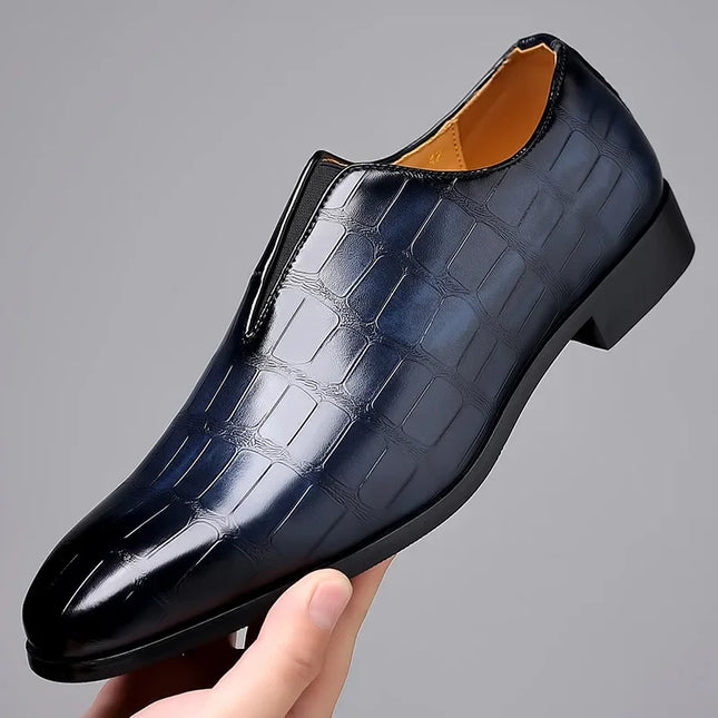 Men’s Classic Patterned Leather Dress Shoes – Timeless Design with Cushioned Comfort