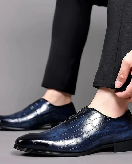 Men’s Classic Patterned Leather Dress Shoes – Timeless Design with Cushioned Comfort