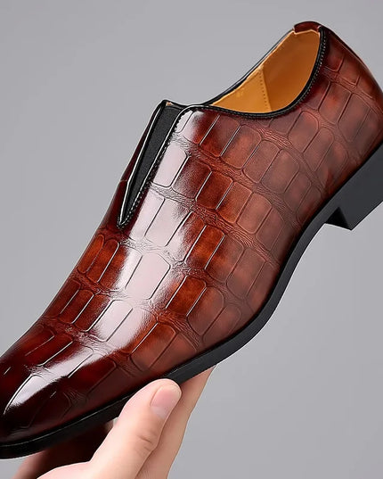 Men’s Classic Patterned Leather Dress Shoes – Timeless Design with Cushioned Comfort