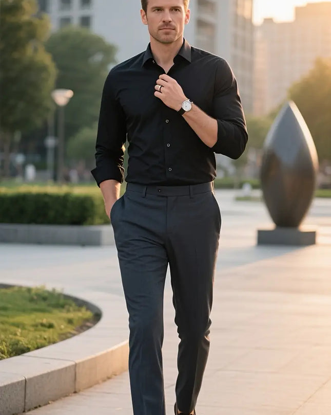 Men’s Classic White Dress Shirt – Slim Fit Long Sleeve