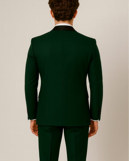 Men’s Dark Green Three-Piece Suit – Tailored, Contrast Lapel