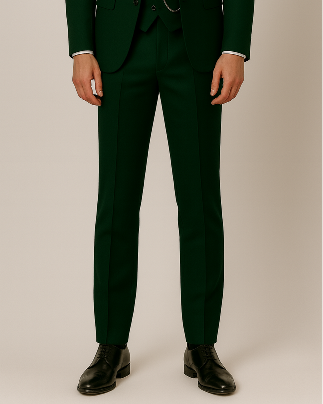 Men’s Dark Green Three-Piece Suit – Tailored, Contrast Lapel