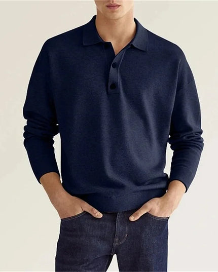 Men’s Half Buttoned Long Sleeve Polo Shirt – Smart Casual Essential