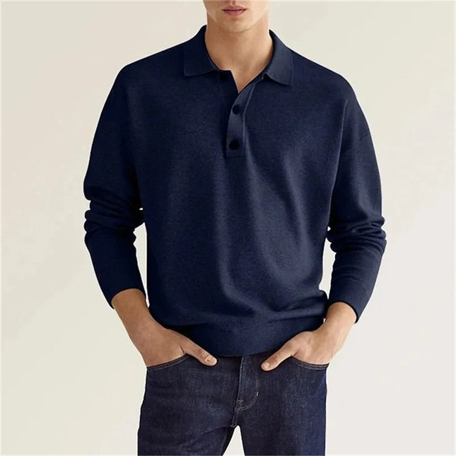 Men’s Half Buttoned Long Sleeve Polo Shirt – Smart Casual Essential