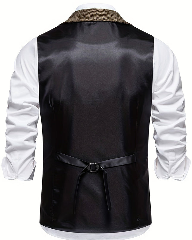 Men’s Heritage Waistcoat – Herringbone, Tailored, Lapel Front