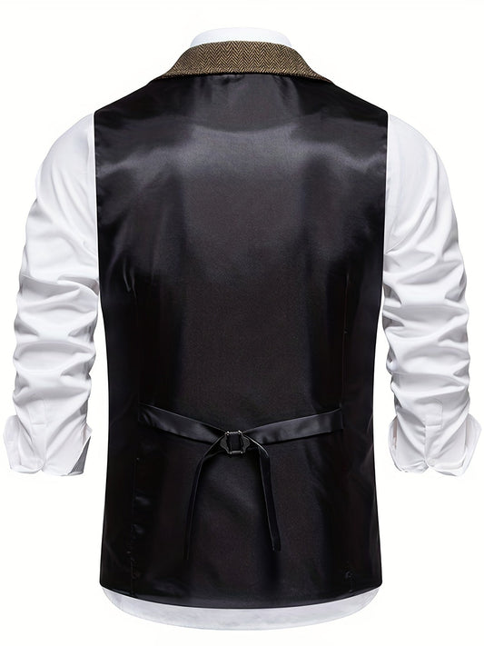 Men’s Heritage Waistcoat – Herringbone, Tailored, Lapel Front