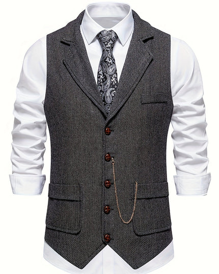 Men’s Heritage Waistcoat – Herringbone, Tailored, Lapel Front