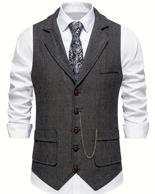 Men’s Heritage Waistcoat – Herringbone, Tailored, Lapel Front
