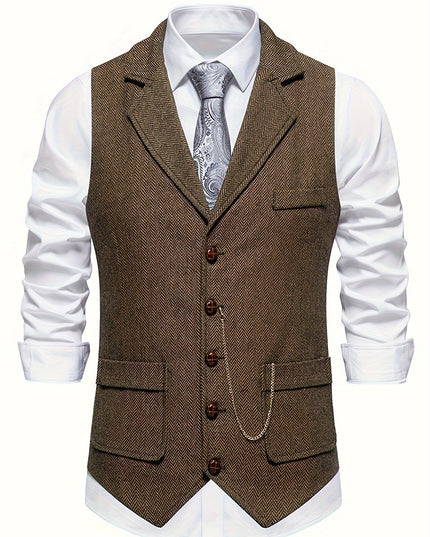 Men’s Heritage Waistcoat – Herringbone, Tailored, Lapel Front