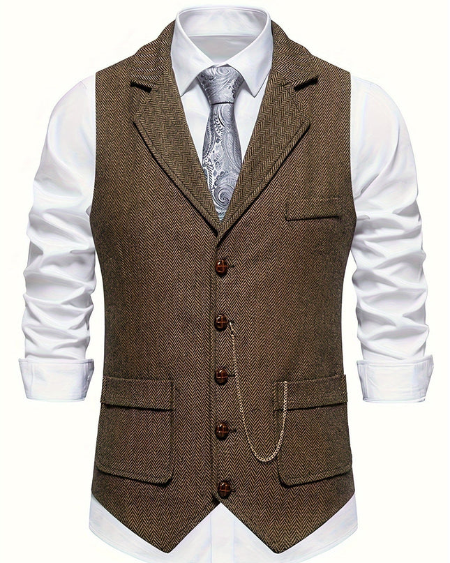 Men’s Heritage Waistcoat – Herringbone, Tailored, Lapel Front