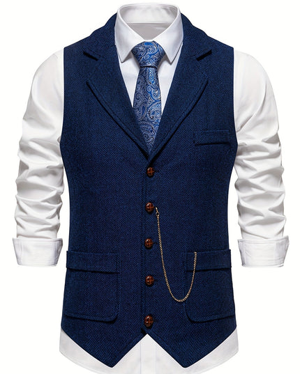 Men’s Heritage Waistcoat – Herringbone, Tailored, Lapel Front
