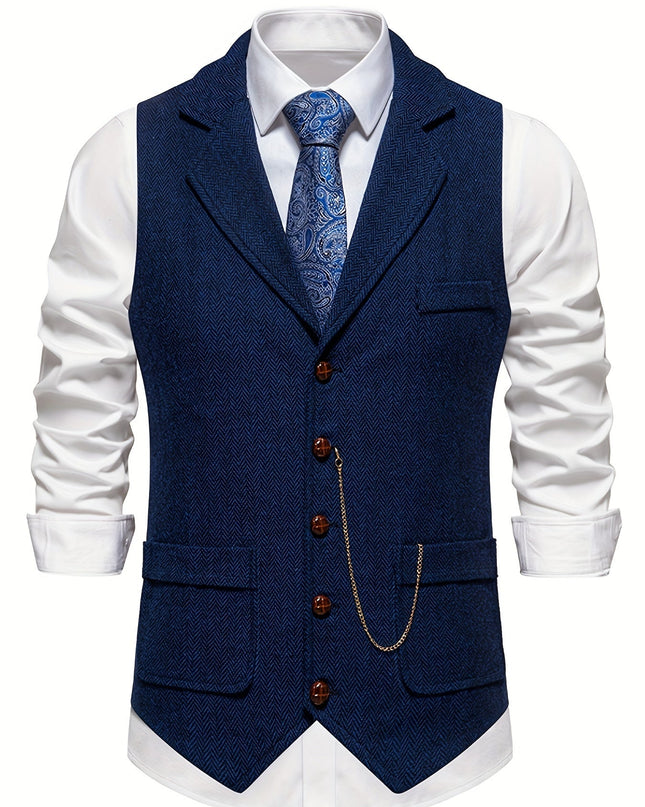 Men’s Heritage Waistcoat – Herringbone, Tailored, Lapel Front