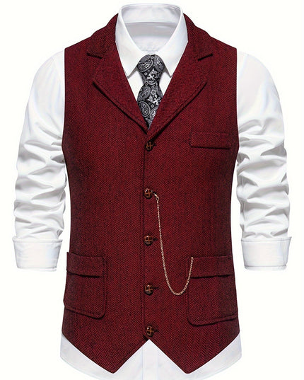 Men’s Heritage Waistcoat – Herringbone, Tailored, Lapel Front