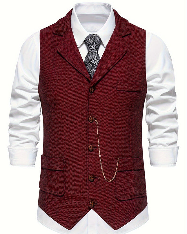 Men’s Heritage Waistcoat – Herringbone, Tailored, Lapel Front