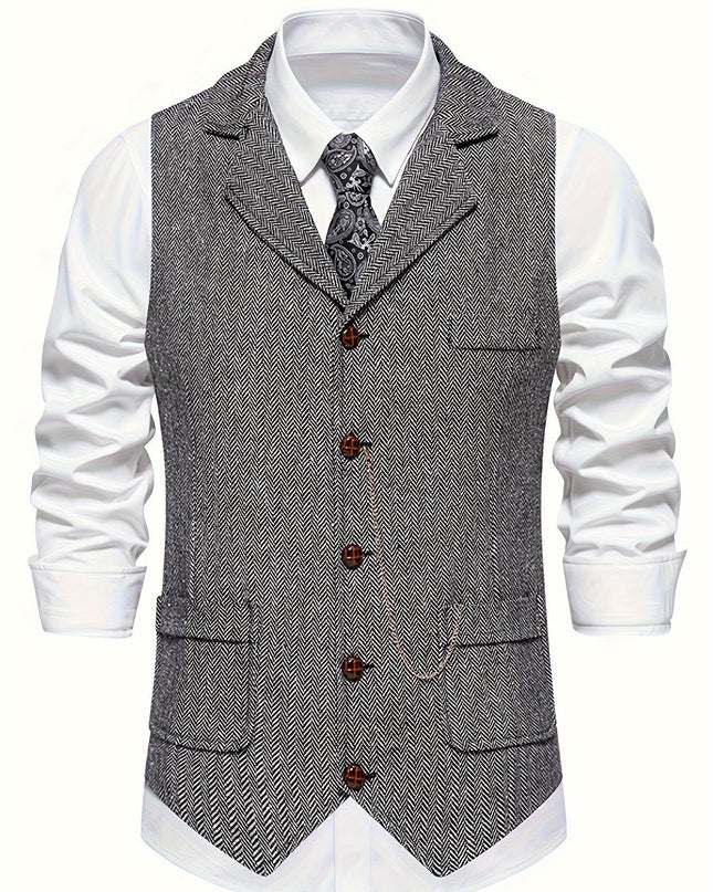 Men’s Heritage Waistcoat – Herringbone, Tailored, Lapel Front