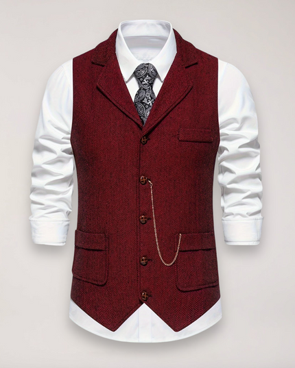 Men’s Herringbone Waistcoat – Classic Fit with Reversed Collar