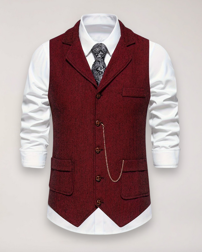 Men’s Herringbone Waistcoat – Classic Fit with Reversed Collar