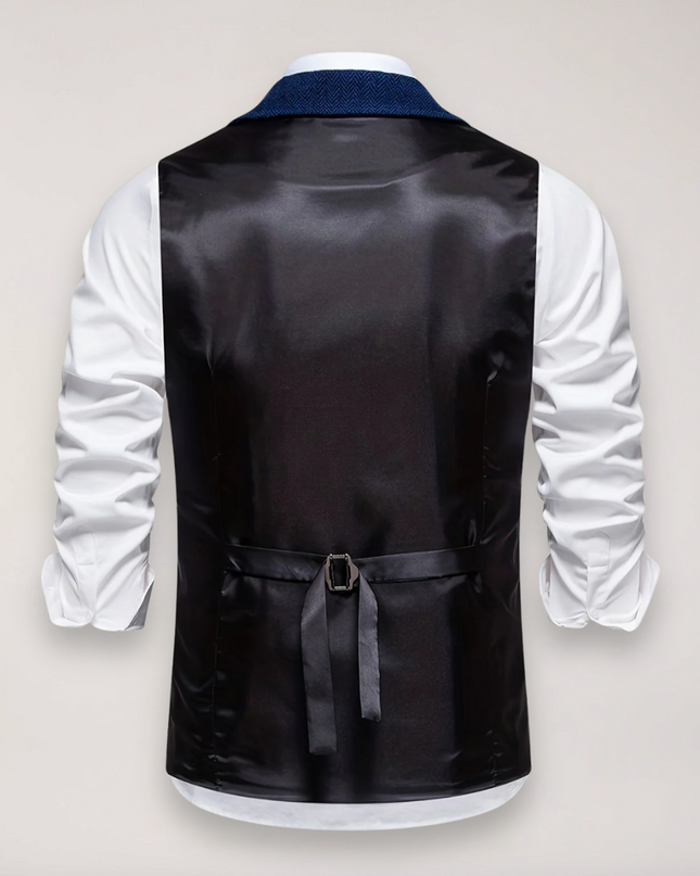 Men’s Herringbone Waistcoat – Classic Fit with Reversed Collar